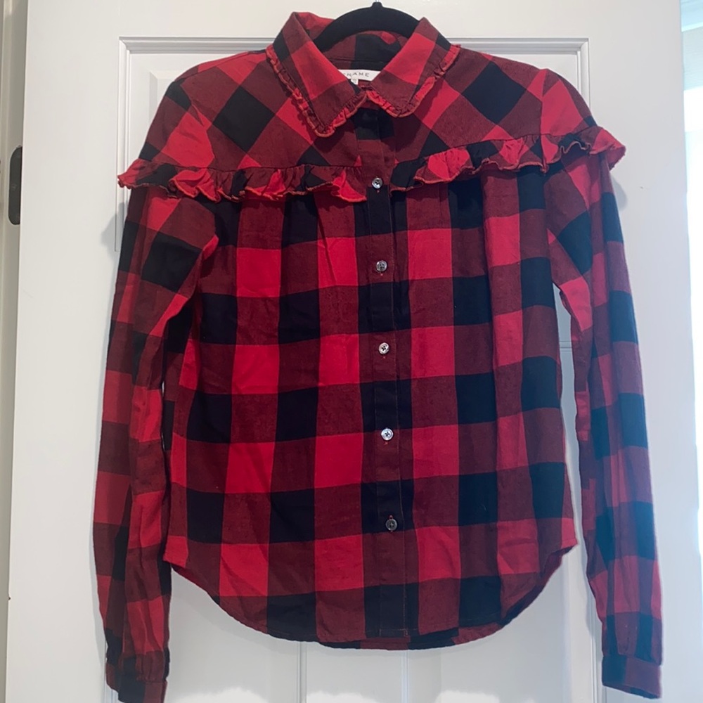 FRAME denim red/black checkered ruffle detail